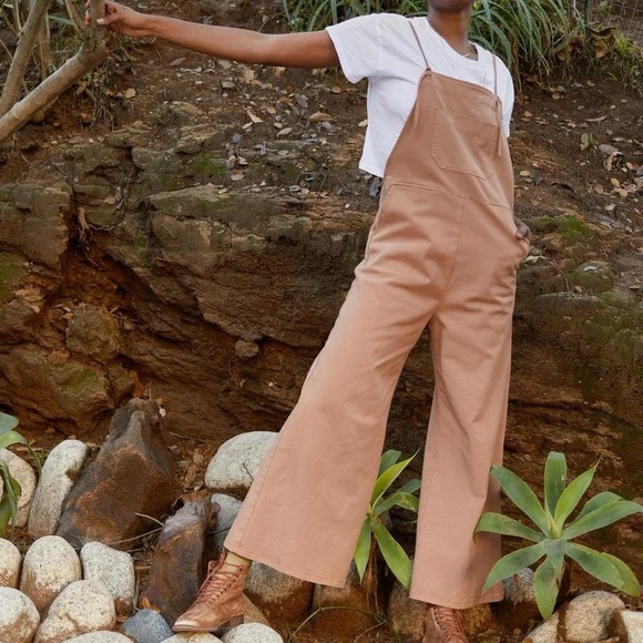 NWT self contrast tan overalls / jumper sz small / sold at anthro $170 - Picture 5 of 7